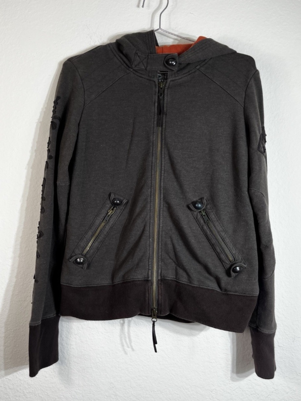 Da-Nang Women’s Brown Zip Up Hoodie With Embroidery Sz Medium